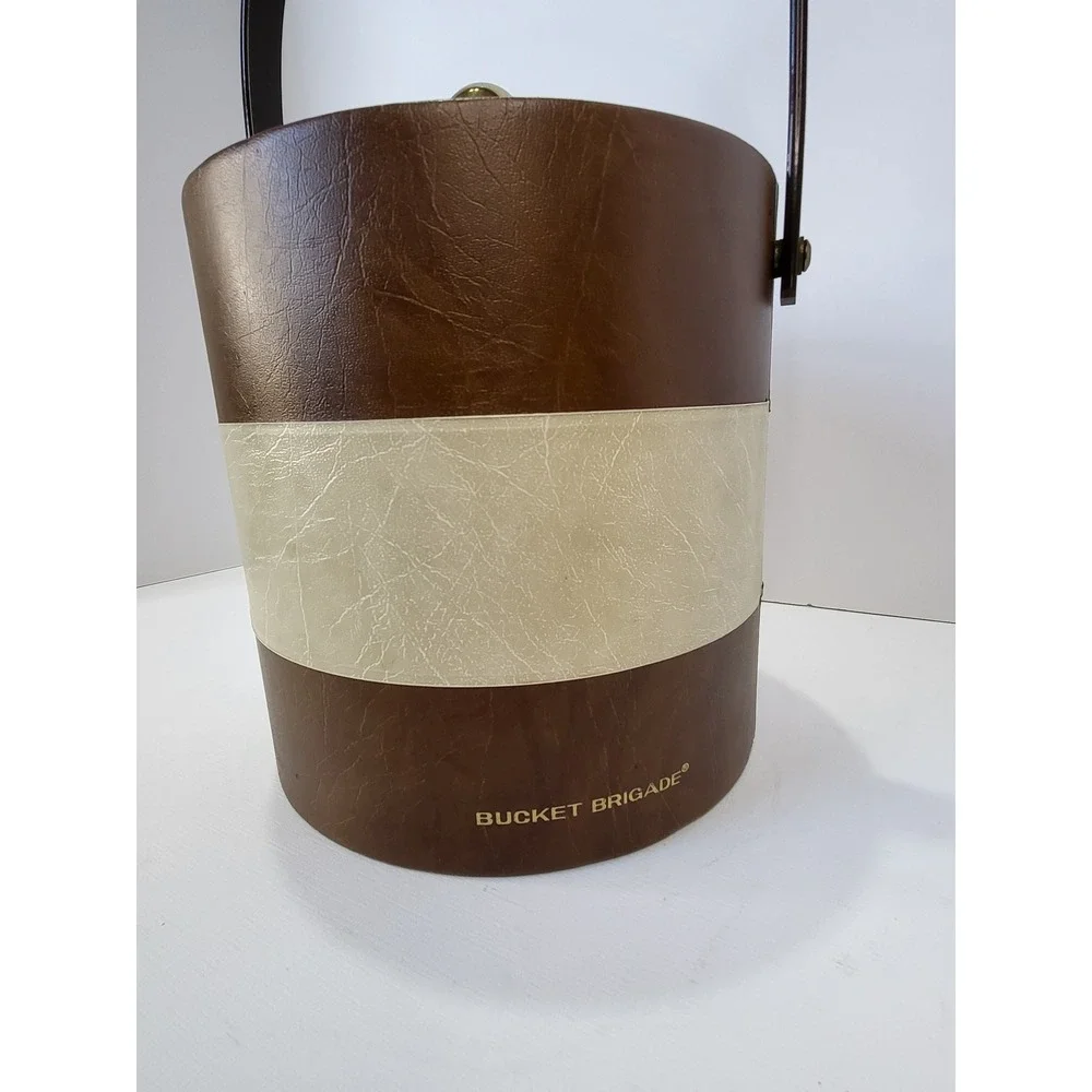Vintage Bucket Brigade Morgan Designs Ice Bucket Brown Faux Leather Mid Century